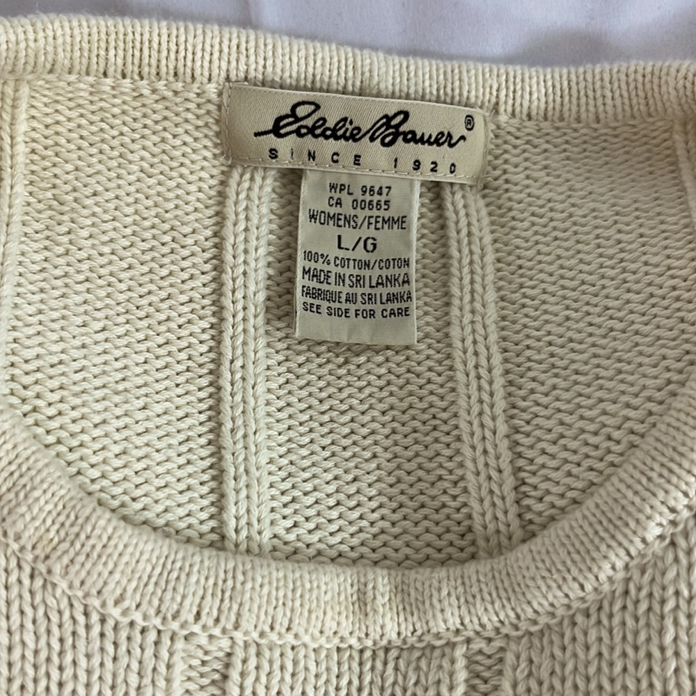 Eddie Bauer Women’s Cream Sz L Sweater w/Split Hem - Picture 2 of 4